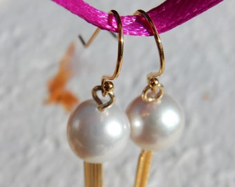 SALE |  Lantern Gold filled Tassel Freshwater Pearl Earrings | 10mm | AAA | Edison Pearl | Ready to ship