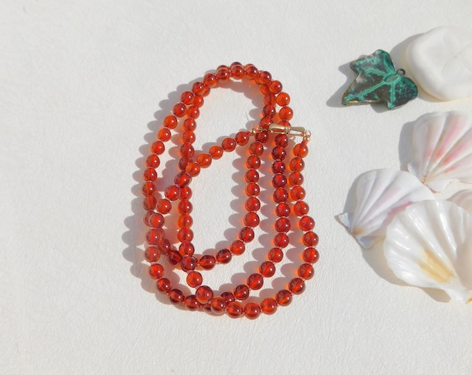 6mm Orange Mandarine Garnet Necklace | Top Grade | 25.5 Inches | Rare Find | Solid 14kt Gold Bow Tie Clasp | Gemstone Necklace | Spessartite