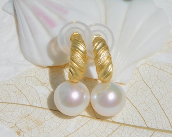 Vermeil White Freshwater Pearl Earrings | AAA | Freshwater Pearls | 11.5mm | Gold Plated over Silver | Round | Edison Pearl