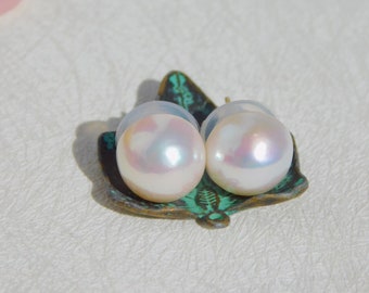 12mm Freshwater Mabe Pearl Studs | White with Pink| Blister Pearl | Solid 18K Gold | AAA+ | Large Pearl Studs | Mabe Stud Earrings