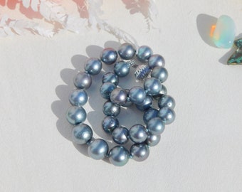 11.6-14.3mm Gray Blue Tahitian Pearl Necklace | AA+ | Round | Blue | 17.75 inches | Solid 14K White Gold Clasp | South Sea Pearls