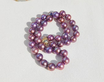 18.25 Inches Intense Plum Freshwater Pearl Necklace | Round | AAA+ | Mauve | Purple | Plum | Pink | Solid 9kt Gold Clasp | Freshwater Pearl