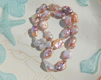 Mauve and Pink Freshwater Pearl Necklace and Earrings SET | Baroque Pearl Necklace | Earrings | AAA | Jewelry SET | Large Baroque Pearls