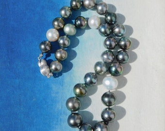 13-15mm Tahitian Pearl Necklace | Near Round | Black Pearls | 19 Inches | South Sea Pearl Necklace | AA+ to AAA | Multi color