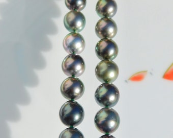 11.2-12.9mm Deep Tone Tahitian Pearl Necklace | AAA | Black Pearls | 19 Inches | Multi-color Tahitian Pearl Necklace | Solid 14kt Gold