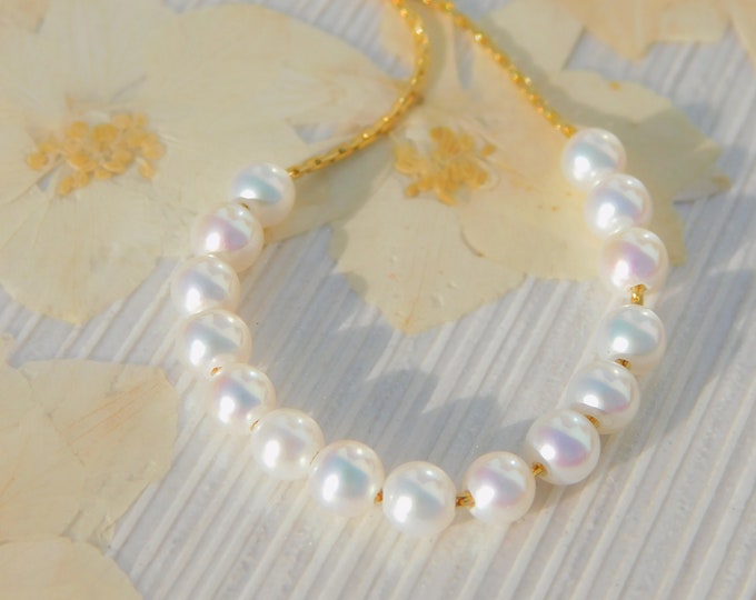 Petite White Freshwater Pearl Chain Necklace | AAA | 4-4.5mm |  Adjustable Gold Filled Snake Chain | Dainty | Smile | Layering | Stacking