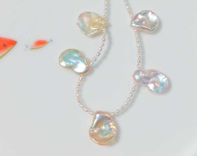 17 Inches Petal Pearl Necklace | Ultimate Luster | Pale Pink Baroque Pearl | Petite Chinese Freshwater | 2.5mm | Solid 14kt Gold Clasp