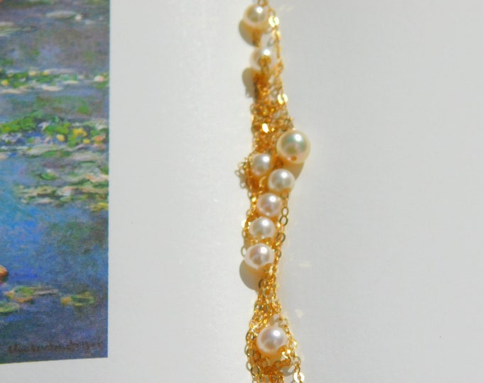 21 Inches Tiny Akoya Pearl Y & Lariat Necklace | 3-4.5mm Japanese Saltwater | Adjustable | 18kt Yellow Gold | Dainty | Tin Cup Necklace