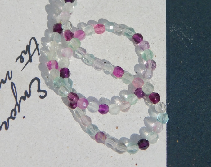 Faceted Fluorite Choker Necklace | 4-4.3mm | Solid 18kt Yellow Gold Clasp  | Purple | Multi-color | 16 Inches | Gemstone Necklace