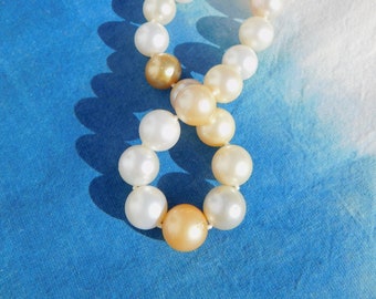 White and Golden South Sea Pearl Necklace | 11.7-14mm | Australian South Sea Pearl | Round | AA+| 18.75 Inches | Saltwater Pearl Necklace