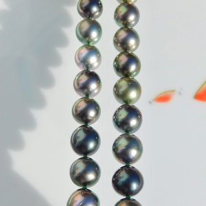 Collar de perlas de Tahití de tono profundo de 11,2 a 12,9 mm / AAA / Perlas negras / 19 pulgadas / Collar de perlas de Tahití multicolor / Oro macizo de 14 kt