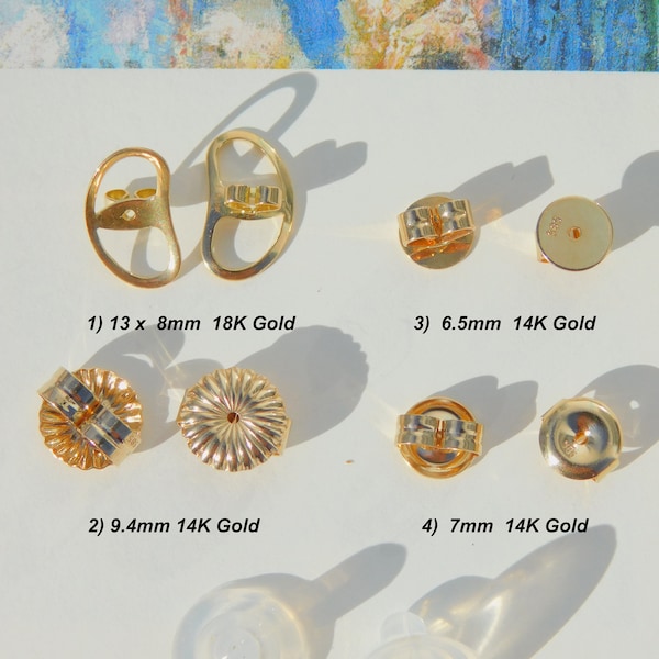 Solid 14K 18K Yellow Gold Backs | Large Backs | Safety Butterfly | Friction Earring Backs | Stabilizer Backs for Large Studs | Backings