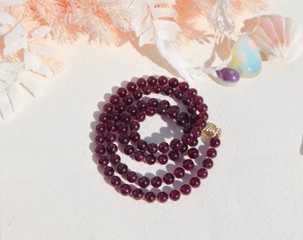 6mm Wine Red Garnet Necklace | Top Grade | 23.5 Inches | Deep Purple | Solid 9kt Gold Clasp | Gemstone Necklace | Deep Red | 6mm