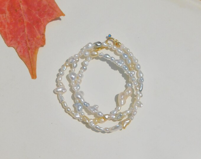 South Sea Keshi Pearl Choker Necklace | AAA | 3-7mm | Solid 18kt Gold | Free Formed Pearls | 15'' | Saltwater Pearls | Stacking | Choker