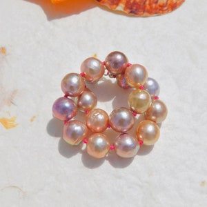 Metallic Pink Freshwater Pearl Bracelet | Near Round |  9.5-10.1mm | 6.75 -7 inches Wrist Size | Sterling Silver Clasp | Multi-color