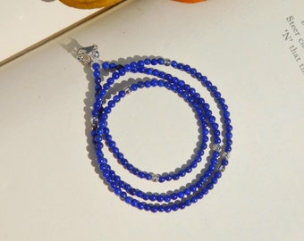 Lapis Lazuli Choker Necklace | Solid 18kt White Gold | 17 Inches | Royal Blue | 2.8mm | Minimalist | Thin Necklace | Layering | Stacking