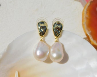 Vermeil Baroque Pearl Earrings | 12*16mm | AAA+ | Gold plated Sterling Silver | Statement Earrings | Small Fireball Pearls | Drop Earrings