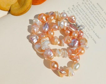 Soft Tone Freshwater Pearl Necklace | Belly Drilled | Non-nucleated Pearls | Keshi Pearls | Pink | Mauve | Coral | Blush | AAA+ | 19.5''