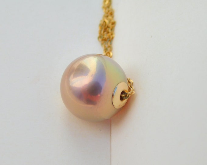 Metallic Bronze Mauve | 11.6mm Pearl Floating Pearl Necklace | AAA+ | Dainty | Solid 18kt Yellow Gold Pin-end Chain | Round | Fresh Water