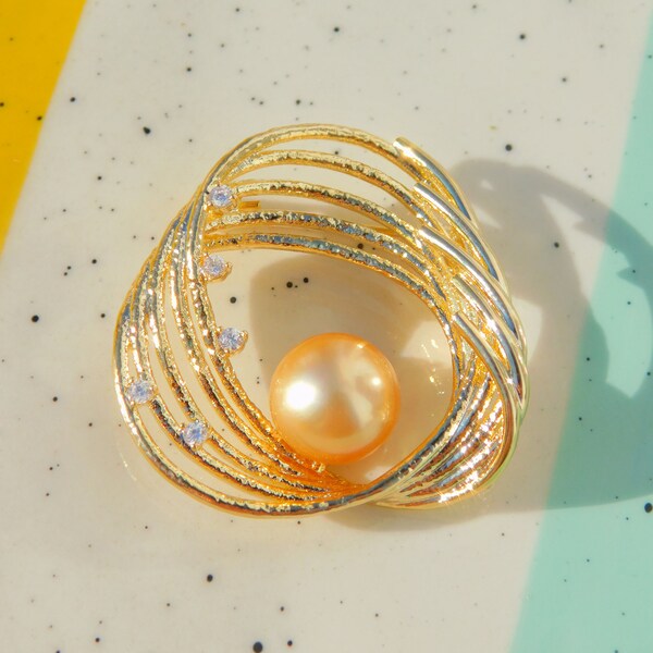 Golden South Sea Pearl Brooch | Gold Pearl Pin | Pearl Brooch | 11mm | Near Round | AAA | Saltwater Pearl