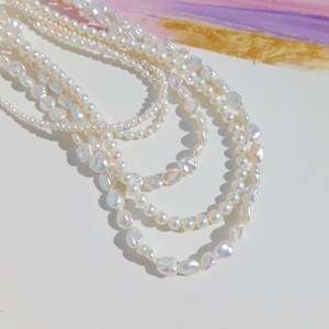 Five Strands Freshwater Pearl Necklace | Keshi Pearls | White | Multi-strand Necklace | Baroque Pearls | AAA+ | 15.5 Inches | Silver Clasp