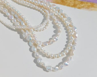 Five Strands Freshwater Pearl Necklace | Keshi Pearls | White | Multi-strand Necklace | Baroque Pearls | AAA+ | 15.5 Inches | Silver Clasp