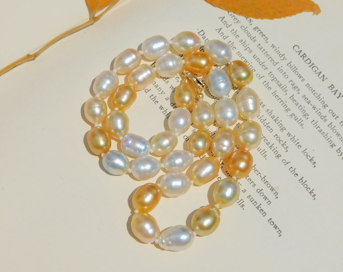 White and Golden South Sea Pearl Necklace | Circled | 8.7-10.2mm | AAA | 19.5 inches | Solid 14kt Lobster Claw Clasp | Saltwater Pearls