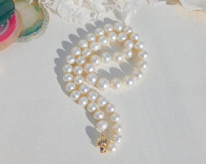 White South Sea Pearl Necklace | 11.4-15.2mm | Australian South Sea Pearl | Near Round | AA+ | 26 Inches | Saltwater Pearl Necklace