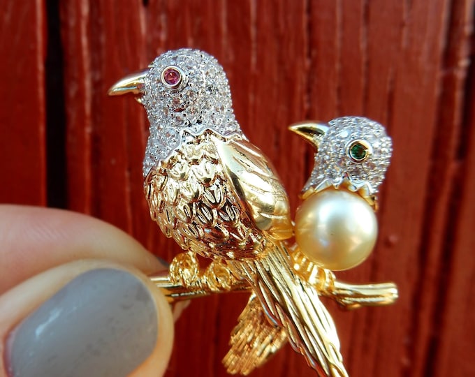 Golden South Sea Pearl Brooch | Birdie Pin | Pearl Pin | Pearl Brooch | Golden Pearl |  Ready to ship