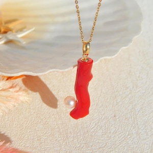 Italian Coral Branch and Akoya Pearl Pendant
