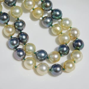 Tahitian and South Sea Pearl Necklace | 19.5 Inches | Light Golden with Aubergine Black | Saltwater Pearl Necklace | 9.1-10.1mm | Round