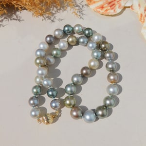 10-12.2mm Pastel Tahitian Pearl Necklace | AAA | Round | Black Pearls | 19 Inches | Soft Tone Tahitian | South Sea Pearl Necklace