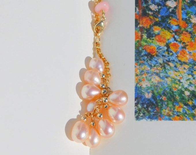 Coral Pink Chinese Pearl Necklace | AAA+ | Y and Lariat Necklace | Gold Filled Chain | Pink Australian Opal | 18 Inches | Pink