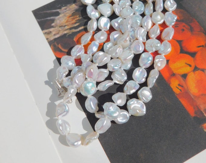 50 Inches Freshwater Keshi Pearl Necklace | AAA+ | 8-10mm | Silver Toggle Clasp | Free Formed Pearls | White | Pink | Super Long Necklace