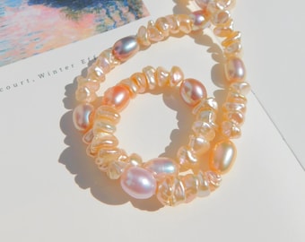 Super Luster Soft Tone Freshwater Pearl Necklace | Belly Drilled | Non-nucleated Pearls | Keshi Pearls | Pink | Mauve | Coral | Blush | AAA+