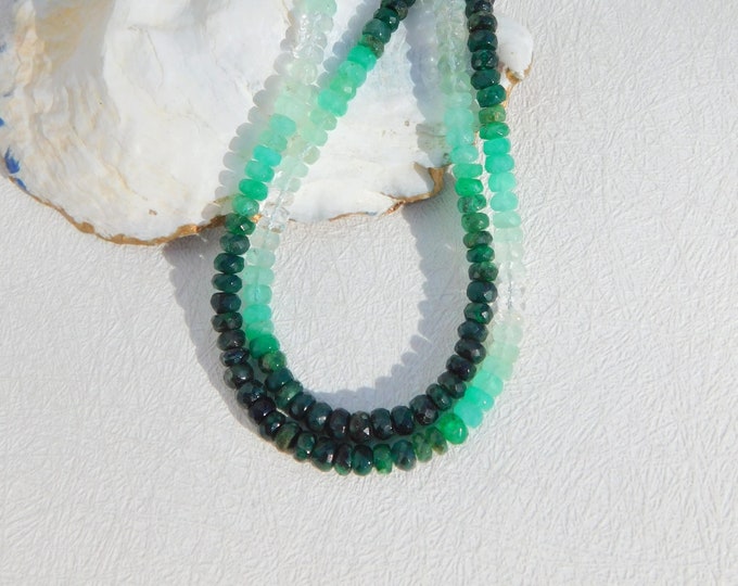 Ombre Faceted Emerald Necklace | Gemstone  | Solid 18kt Gold | AAA | 13.6g | 4.4mm to 5mm | 17.5 Inches | Green | Green Gemstone Necklace