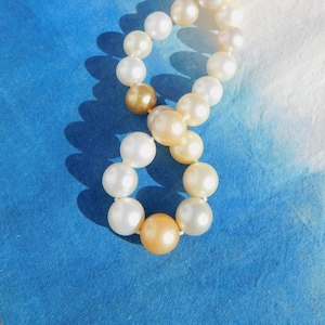 White and Golden South Sea Pearl Necklace | 11.7-14mm | Australian South Sea Pearl | Round | AA+| 18.75 Inches | Saltwater Pearl Necklace