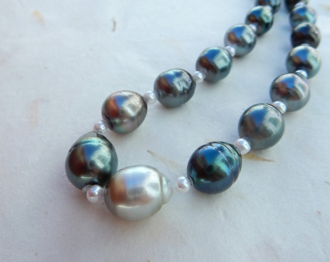 29.5 inches Tahitian with Baby Freshwater Pearl Necklace  | 9.4mm-11.5mm | AAA | Multi-color Pearls | Saltwater Pearl | Ready to ship