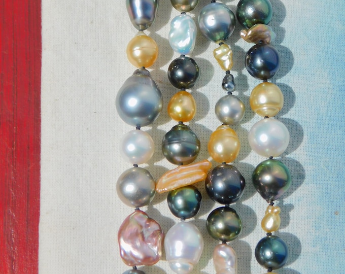 52 Inches South Sea Pearl Necklace | Tahitian Pearls | Golden Pearls | Keshi | Multi color Various Shapes | Long Necklace | AAA
