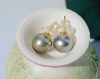 10.2mm Pastel Pistachio Tahitian Pearl Studs | AAA | Round | Solid 18K Gold Studs | Saltwater Pearl Studs | Light Tone Tahitian | Studs