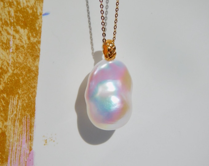 Ultimate Luster White Baroque Pearl Pendant | Rare Find | 16mm *23mm | Solid 18K Gold Bail ( No Chain) | Freshwater Pearl | Fireball | AAA+