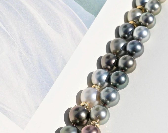 18.5 Inch Tahitian Pearl Necklace: Round, 9mm-10.9mm, AAA, Black Pearl Necklace, Solid 14K Gold Clasp & Spacers
