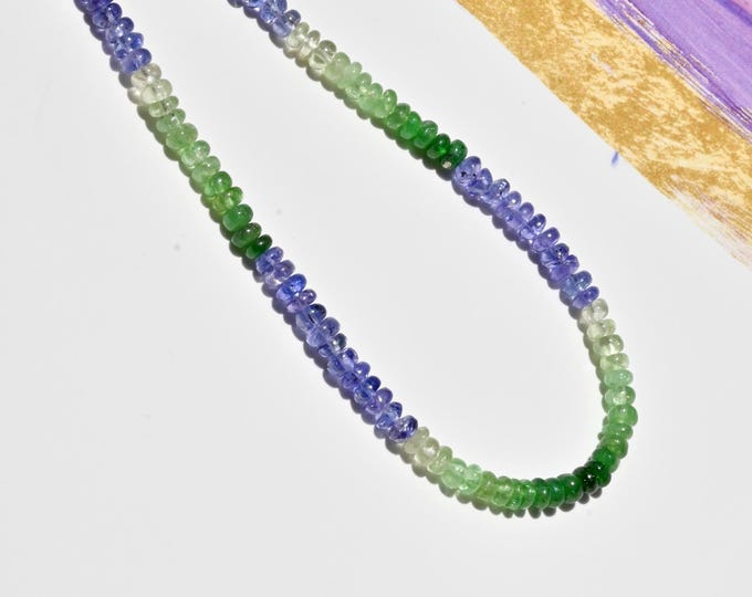 Natural Tsavorite & Tanzanite Necklace: Solid 18k Gold, Ombre Gemstone, 17.75 Inches,  Purple and Green
