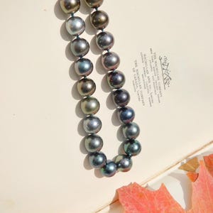 19 Inches Tahitian Pearl Necklace | 11mm to 13.5mm | AA+ | Round | Blue | Solid 14K Gold Clasp | Black Pearl Necklace | Beaded Necklace