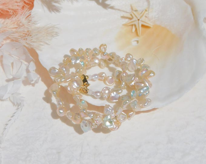 Blush Petal Pearl Choker | Freshwater Keshi Pearl Necklace | AAA | Solid 18kt Clasp | 14.7 Inches | Pink | Soft Beige | Choker Necklace