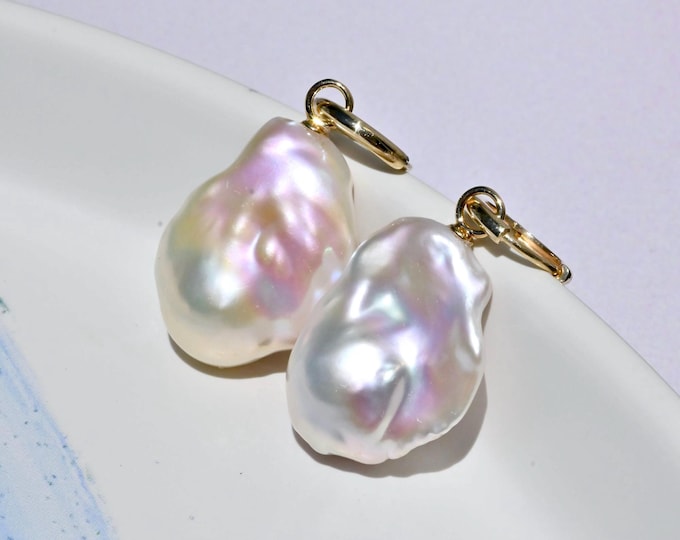 Solid 18k Gold Baroque Pearl Earring Jackets: Chinese Freshwater Pearls, Super Luster, Great for Your Own Hoops, AAA+