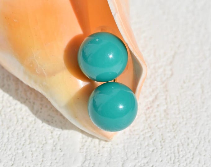 Dark Seafoam Green Turquoise Studs: solid 18K Gold, Undyed, Round Hubei Turquoise, 9.3mm, Authentic, AAA+
