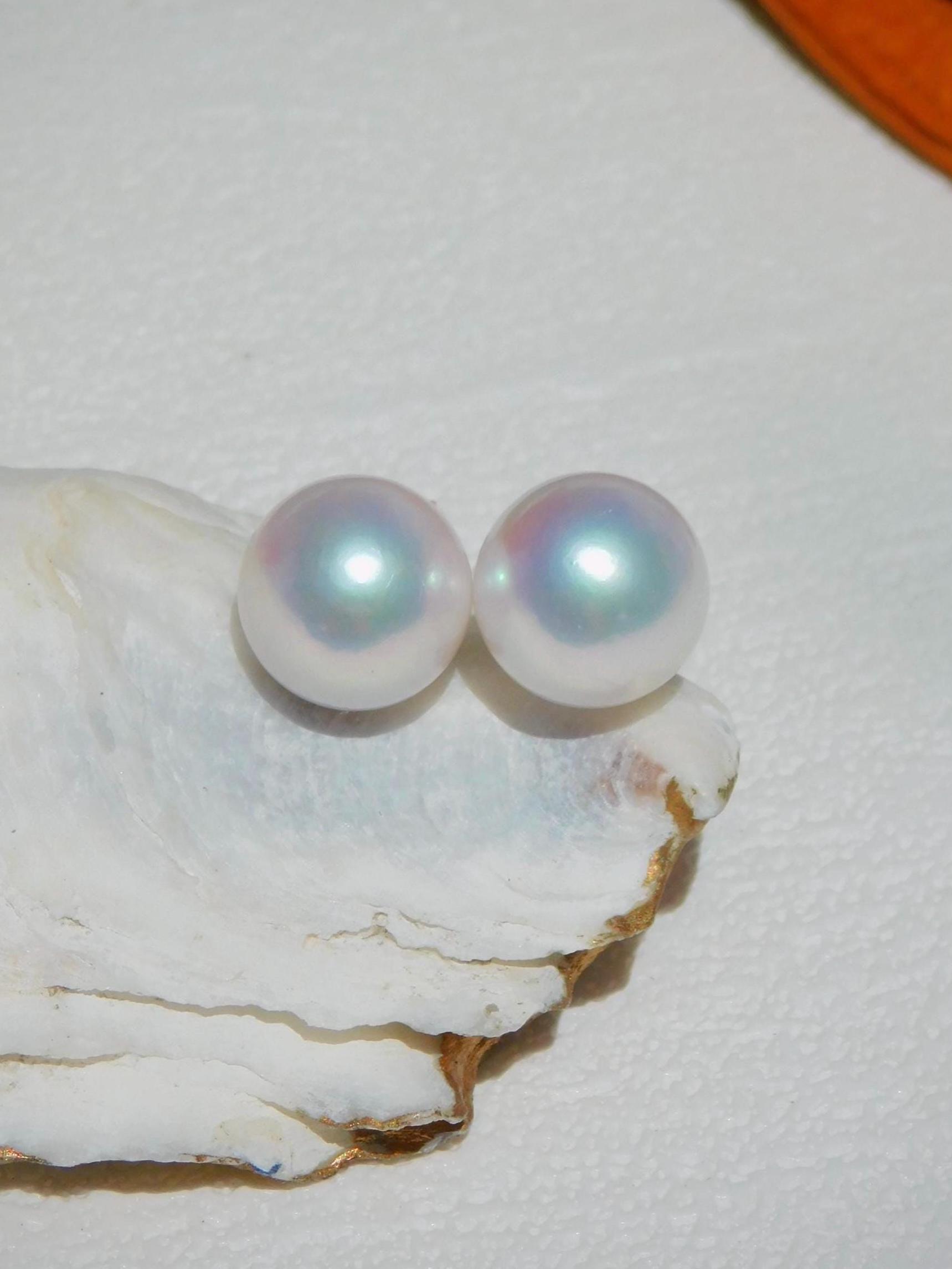 12.1mm White Freshwater Pearl Studs | White | Large Studs | Solid 18k Gold | AAA+ | Round | Large Stud Earrings | Au750 | White Pearl Studs