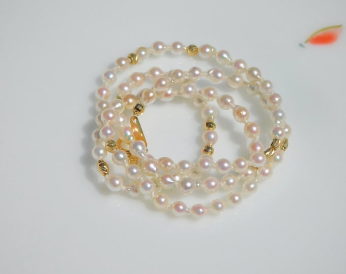 Petite Japanese Akoya Pearl Necklace | Pastel Cream | 4mm | Solid 18K Gold  | Saltwater Pearl | AAA | Stacking |  Layering | Small Pearls