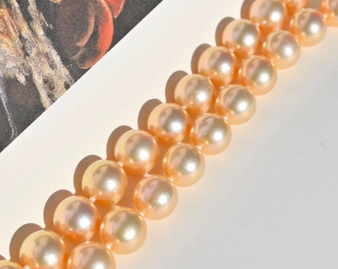Soft Coral Golden Pearl Necklace: Freshwater, AAA, 9-10.5mm, 15.75-inch, Sterling Silver Clasp